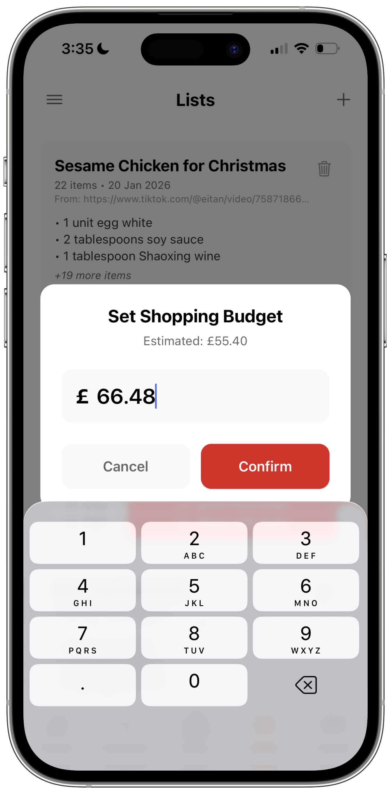 Set shopping budget